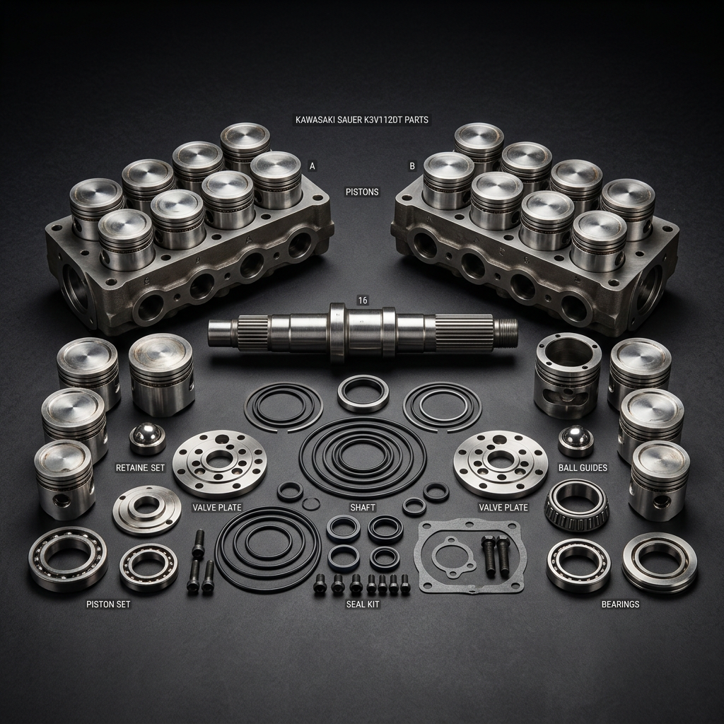 Kawasaki Sauer marine hydraulic pump motor spare parts — pistons, shaft seals and components