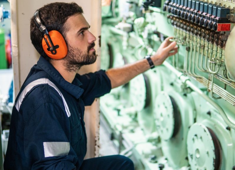 Marine engineer in engine room