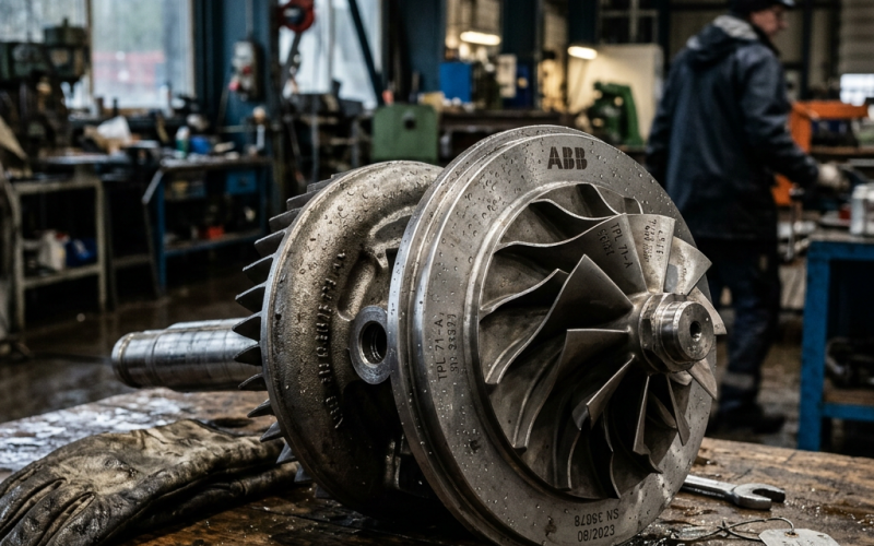 ABB marine turbocharger spare parts — industrial turbocharger components closeup